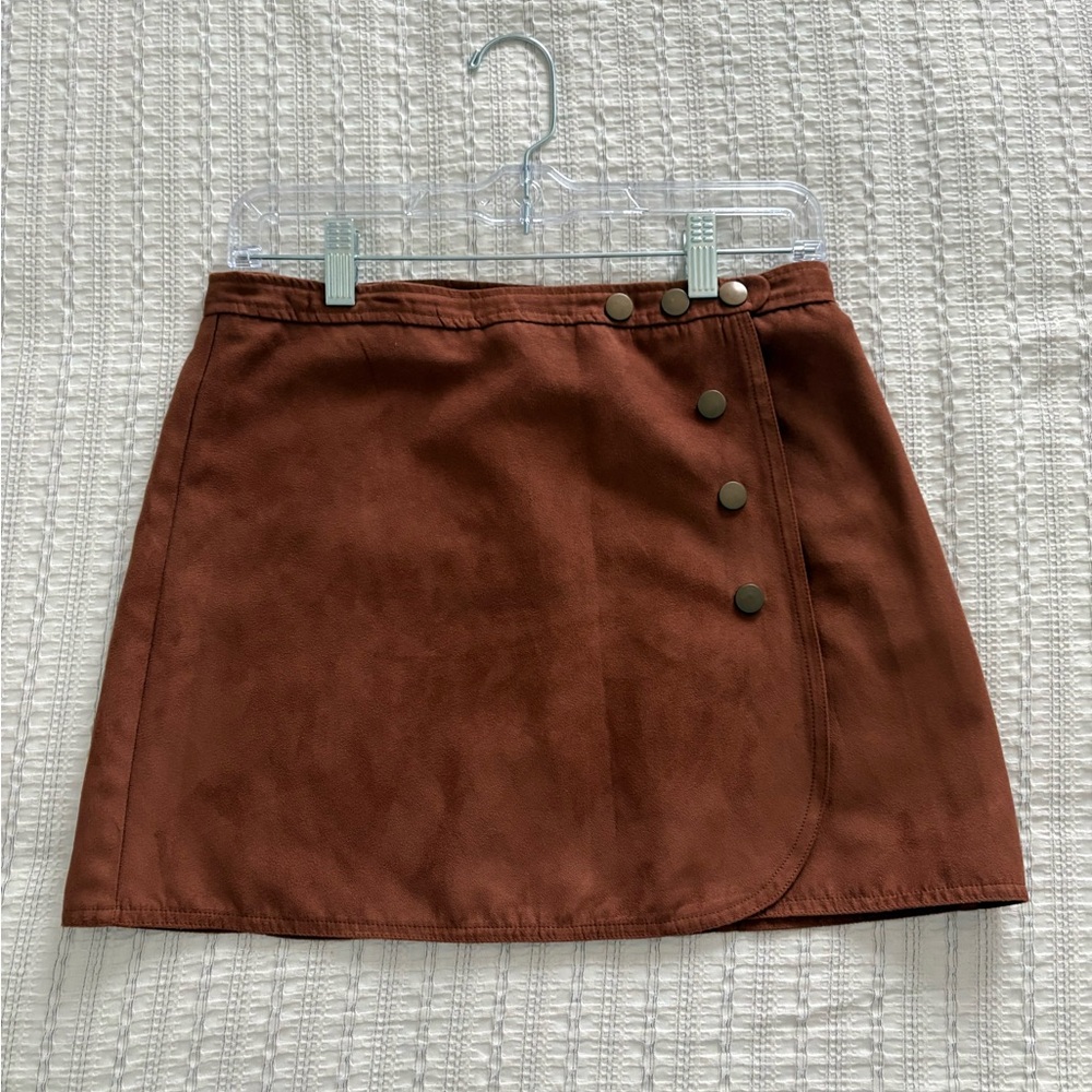 La Hearts Brown Suede Mini Skirt with Button Accents